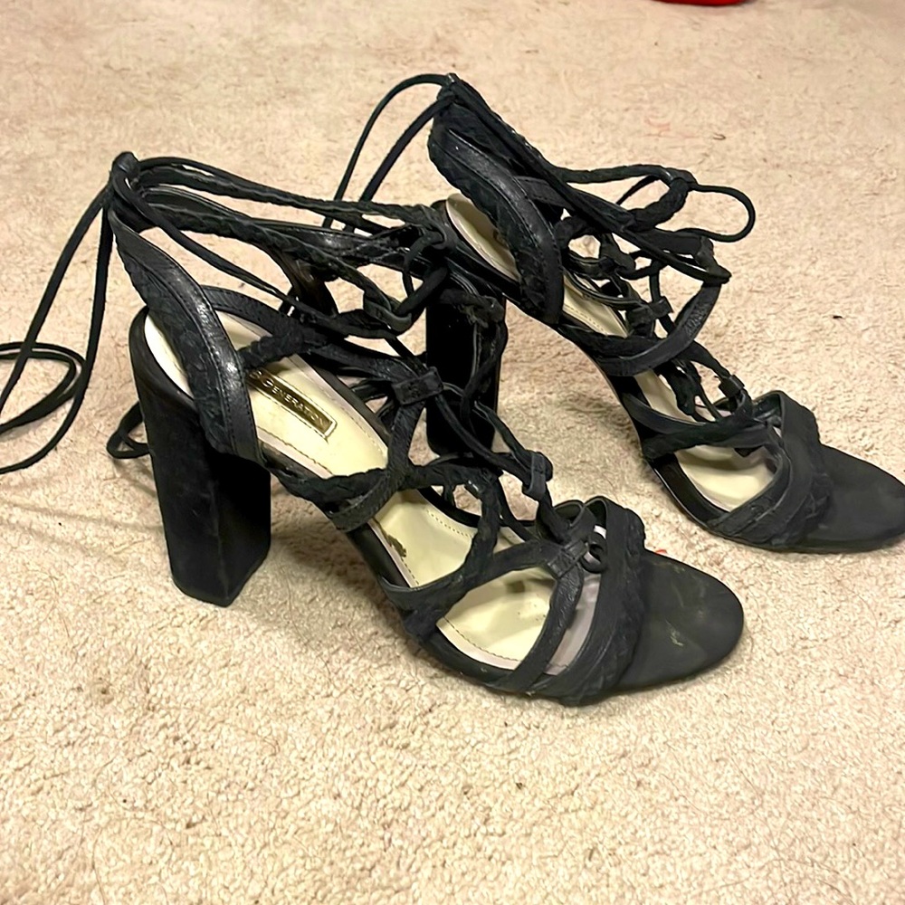 BCBGeneration Ronny wrap braided suede heel with tassels